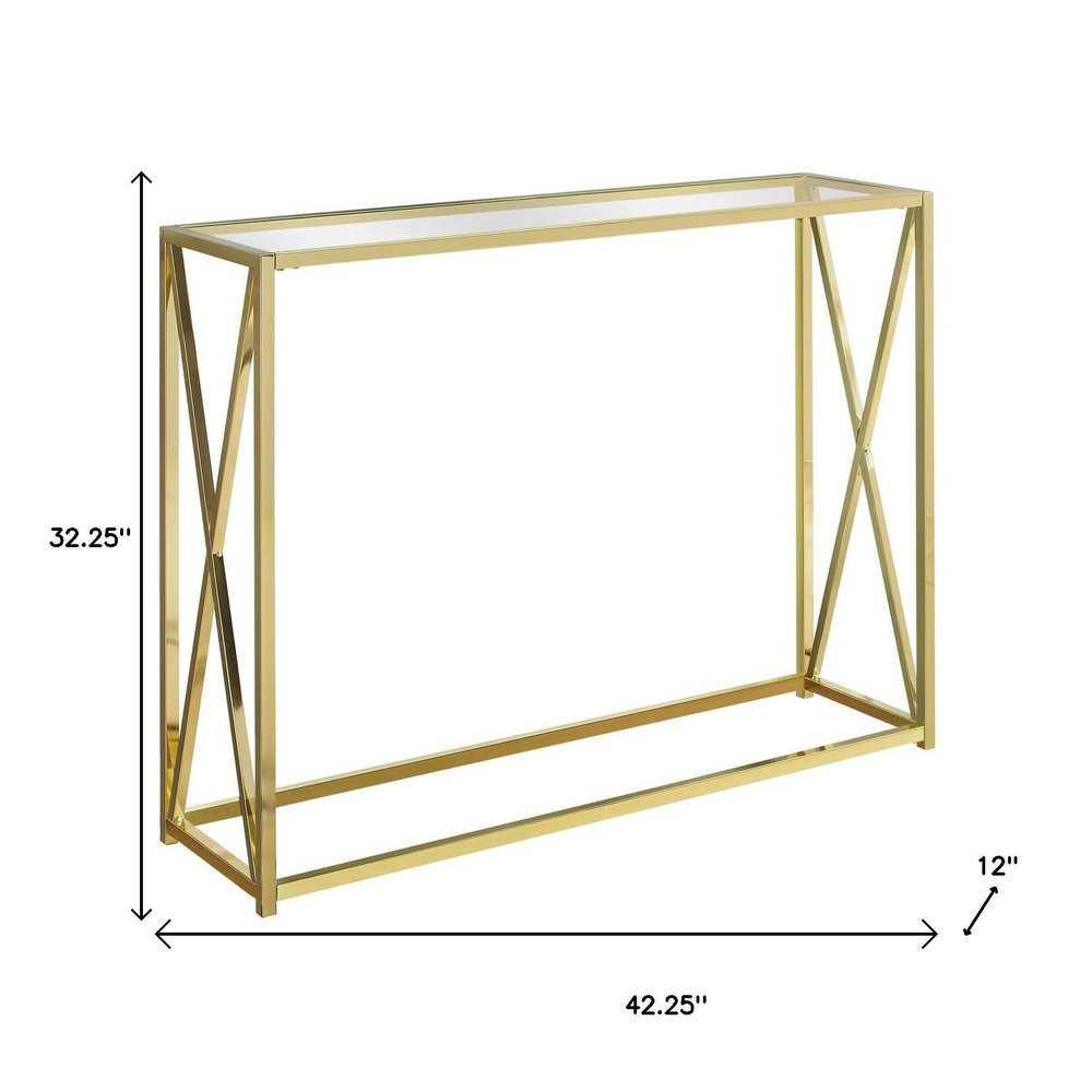 42" Clear And Gold Glass Frame Console Table HomeRoots