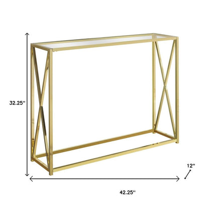 42" Clear And Gold Glass Frame Console Table HomeRoots