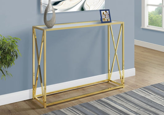 42" Clear And Gold Glass Frame Console Table HomeRoots