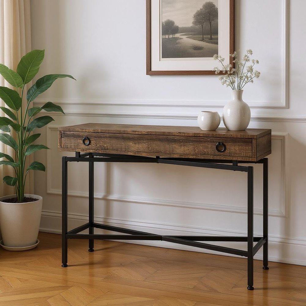 43" Brown And Black Cross Leg Console Table HomeRoots