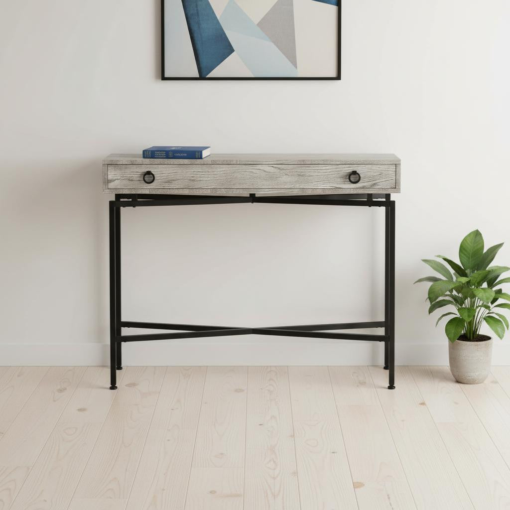 43" Gray And Black Cross Leg Console Table HomeRoots