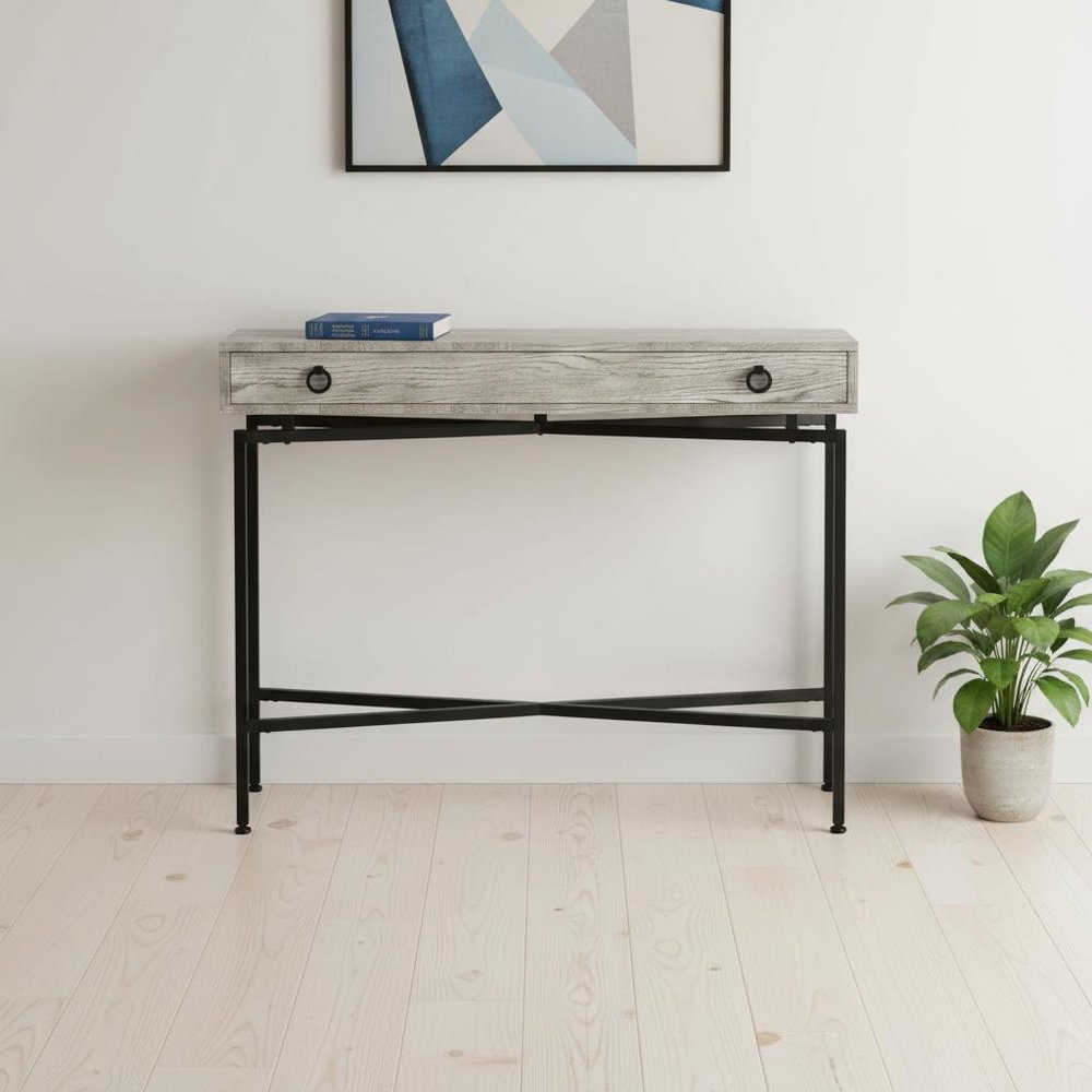 43" Gray And Black Cross Leg Console Table HomeRoots