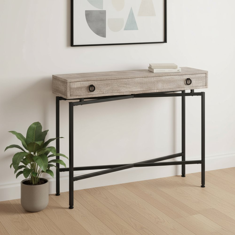 43" Gray And Black Cross Leg Console Table HomeRoots