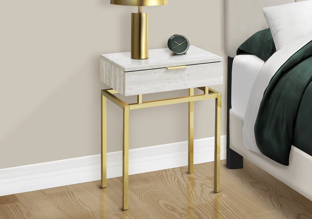 23" Gold And Beige Wood And Metal End Table With Drawer HomeRoots