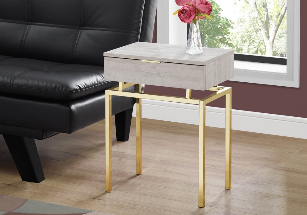 23" Gold And Beige Wood And Metal End Table With Drawer HomeRoots