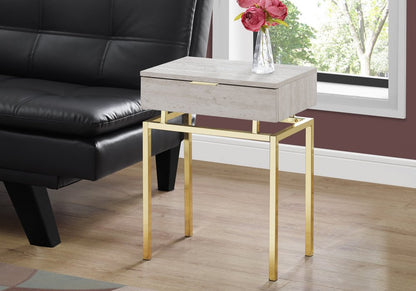 23" Gold And Beige Wood And Metal End Table With Drawer HomeRoots