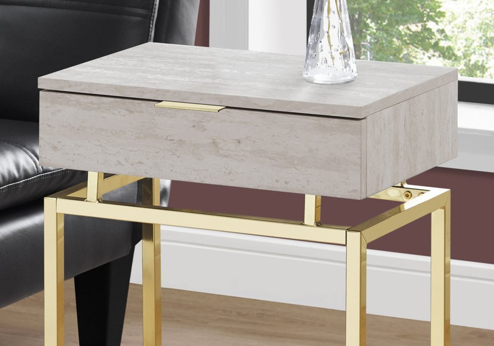 23" Gold And Beige Wood And Metal End Table With Drawer HomeRoots