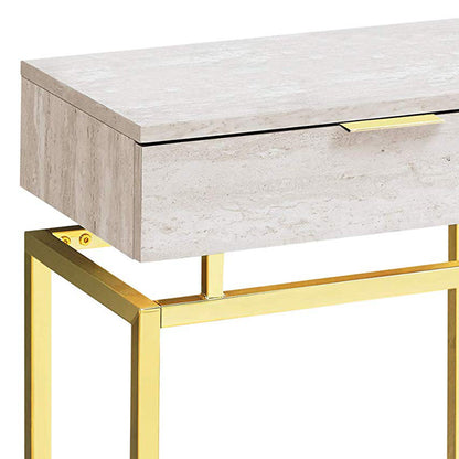 23" Gold And Beige Wood And Metal End Table With Drawer