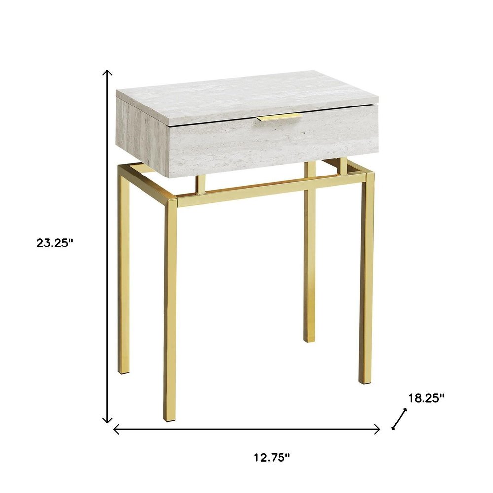 23" Gold And Beige Wood And Metal End Table With Drawer HomeRoots