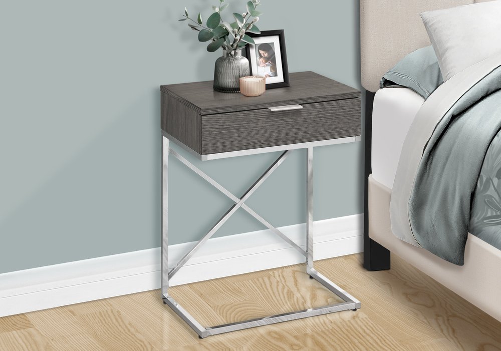 24" Silver And Gray Wood And Metal End Table With Drawer HomeRoots