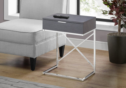 24" Silver And Gray Wood And Metal End Table With Drawer HomeRoots