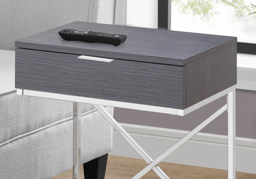 24" Silver And Gray Wood And Metal End Table With Drawer HomeRoots