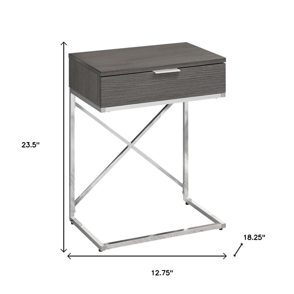 24" Silver And Gray Wood And Metal End Table With Drawer HomeRoots