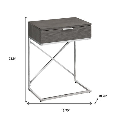 24" Silver And Gray Wood And Metal End Table With Drawer HomeRoots
