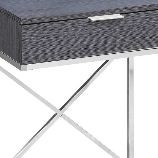24" Gray And Silver Wood And Iron End Table With Drawer