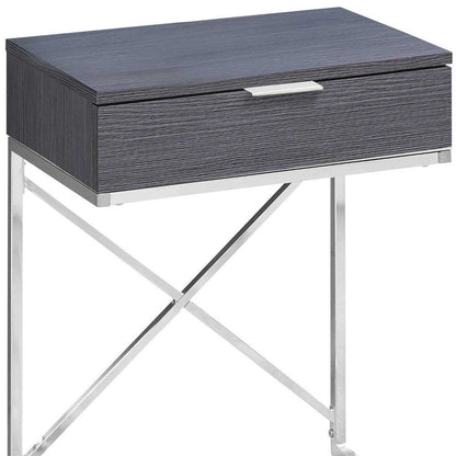 24" Silver And Gray Wood And Metal End Table With Drawer HomeRoots