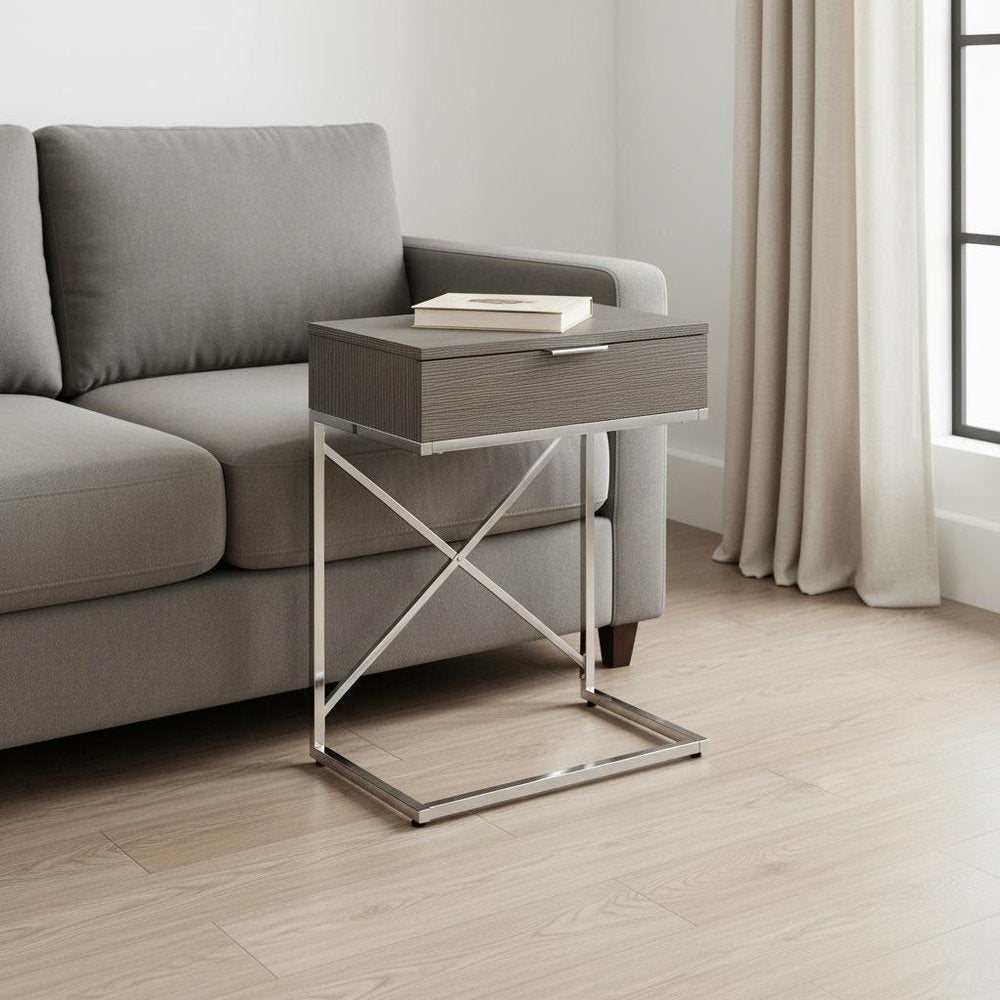 24" Silver And Gray Wood And Metal End Table With Drawer HomeRoots