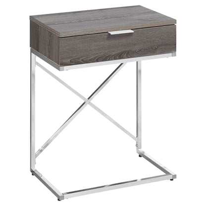 24" Silver And Gray Wood And Metal End Table With Drawer