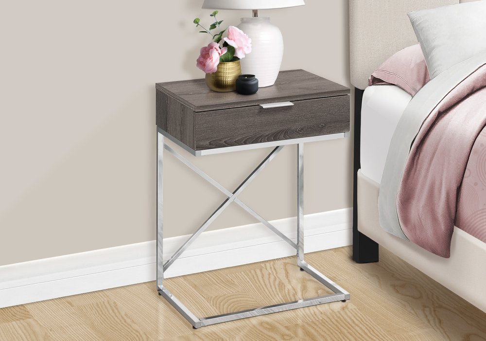 24" Silver And Gray Wood And Metal End Table With Drawer HomeRoots