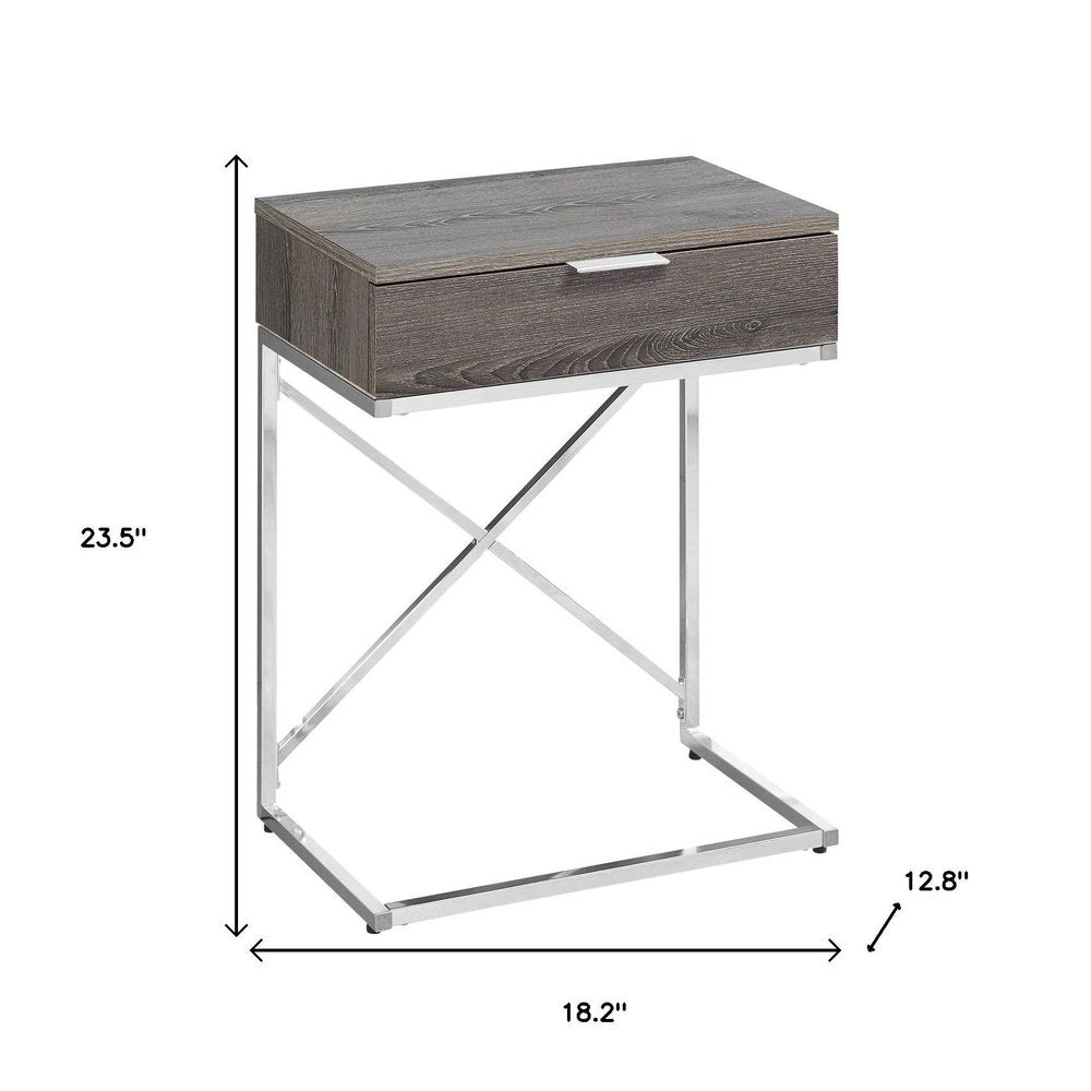 24" Silver And Gray Wood And Metal End Table With Drawer HomeRoots