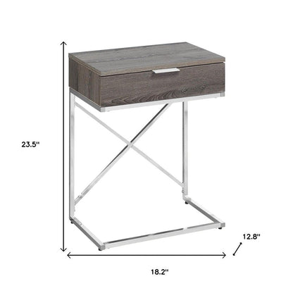 24" Silver And Gray Wood And Metal End Table With Drawer HomeRoots