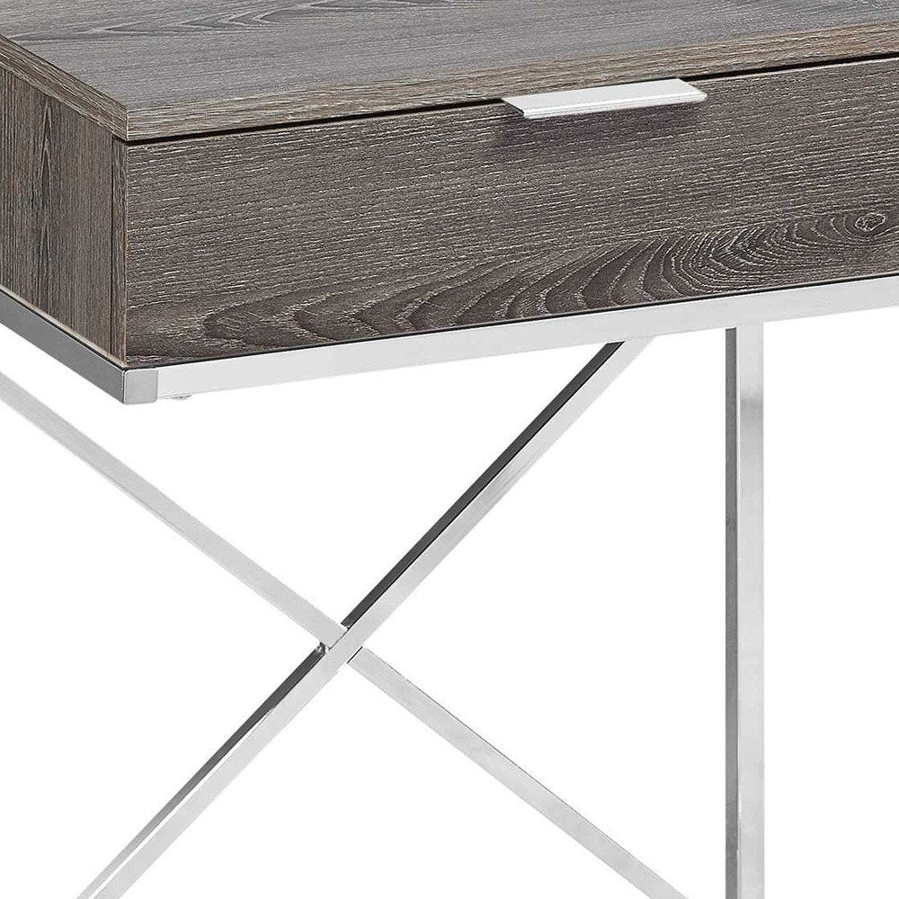 24" Silver And Gray Wood And Metal End Table With Drawer HomeRoots