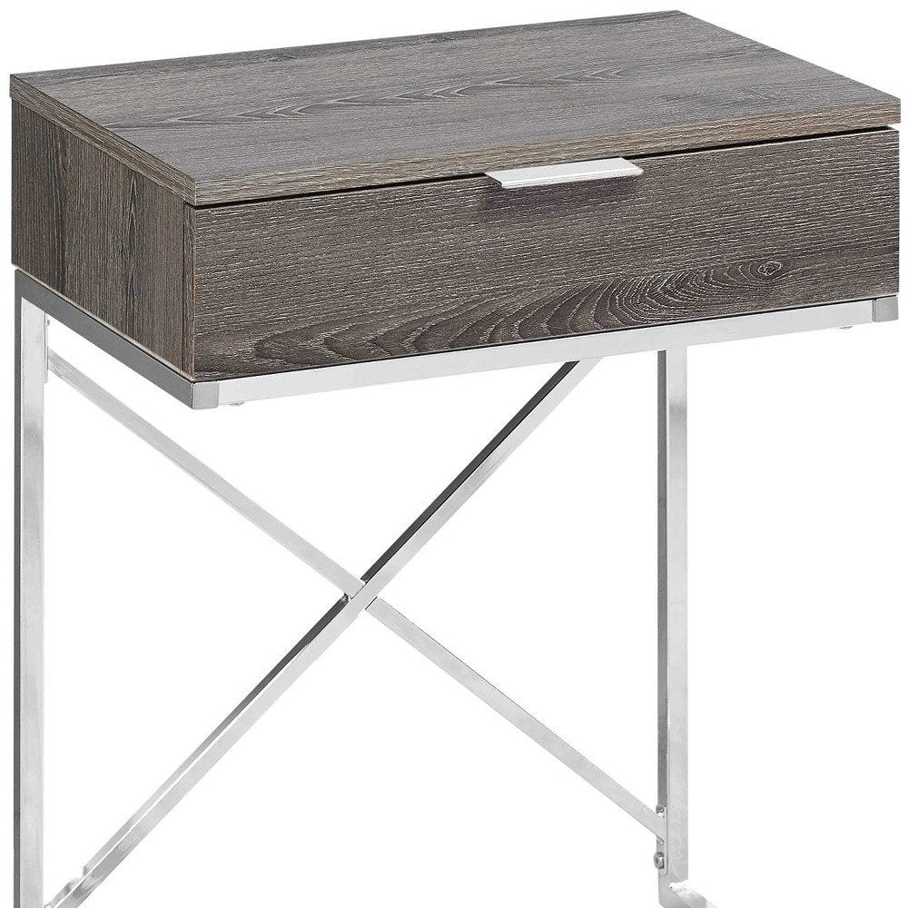 24" Silver And Gray Wood And Metal End Table With Drawer HomeRoots