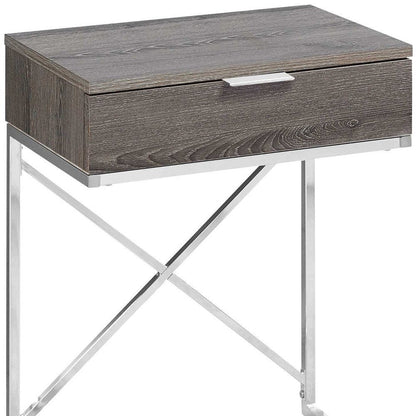24" Silver And Gray Wood And Metal End Table With Drawer HomeRoots