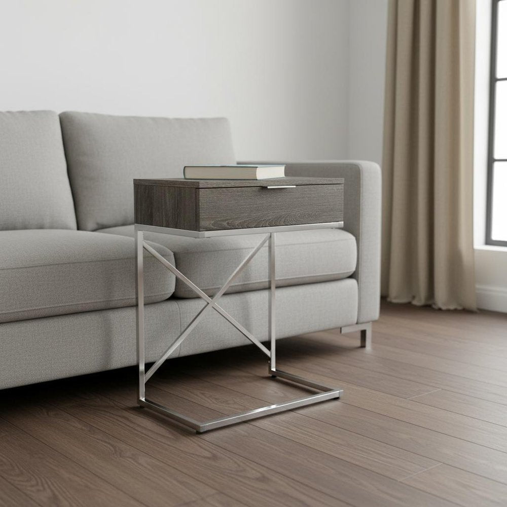 24" Silver And Gray Wood And Metal End Table With Drawer HomeRoots