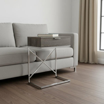 24" Silver And Gray Wood And Metal End Table With Drawer HomeRoots