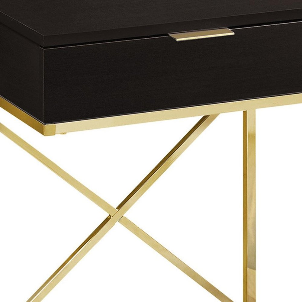 24" Gold And Black Wood And Metal End Table With Drawer HomeRoots