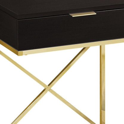 24" Gold And Black Wood And Metal End Table With Drawer HomeRoots