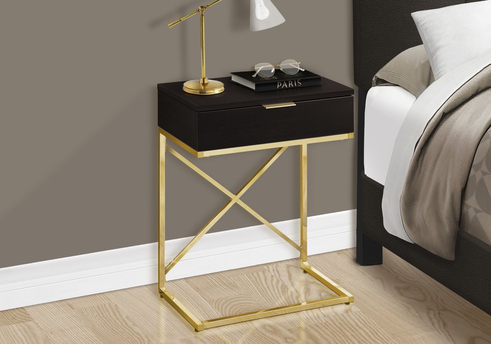 24" Gold And Black Wood And Metal End Table With Drawer HomeRoots