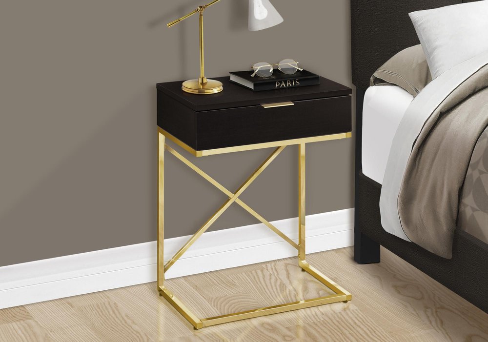 24" Gold And Black Wood And Metal End Table With Drawer HomeRoots