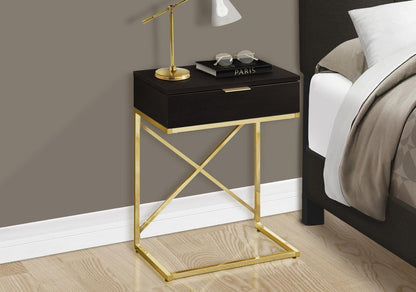 24" Gold And Black Wood And Metal End Table With Drawer HomeRoots