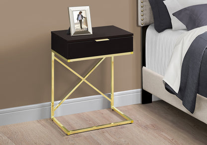 24" Gold And Black Wood And Metal End Table With Drawer