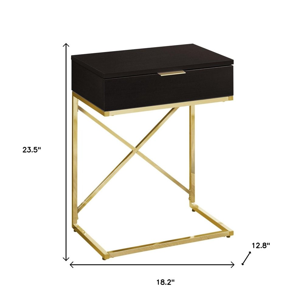 24" Gold And Black Wood And Metal End Table With Drawer HomeRoots
