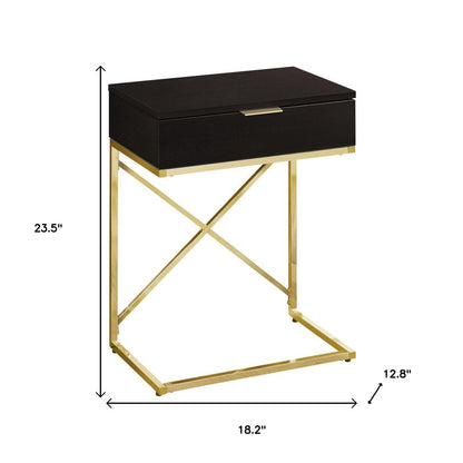 24" Gold And Black Wood And Metal End Table With Drawer HomeRoots