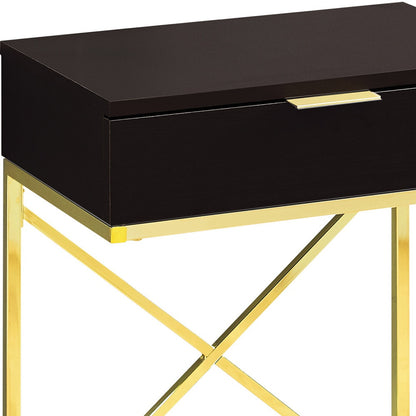 24" Gold And Black Wood And Metal End Table With Drawer