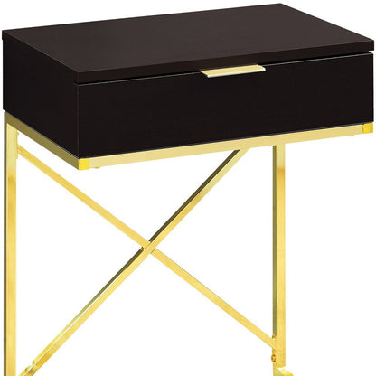 24" Gold And Black Wood And Metal End Table With Drawer HomeRoots
