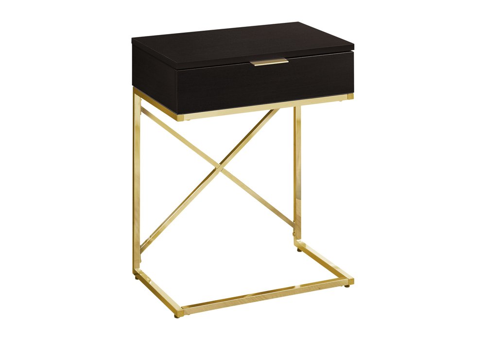 24" Gold And Black Wood And Metal End Table With Drawer HomeRoots