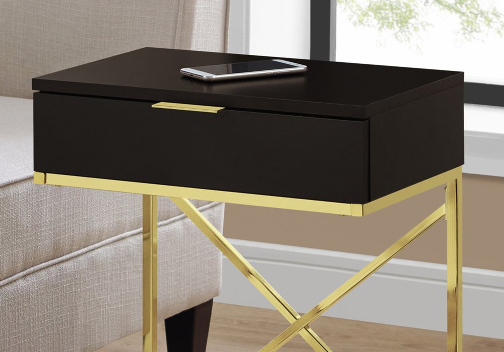 24" Gold And Black Wood And Metal End Table With Drawer HomeRoots