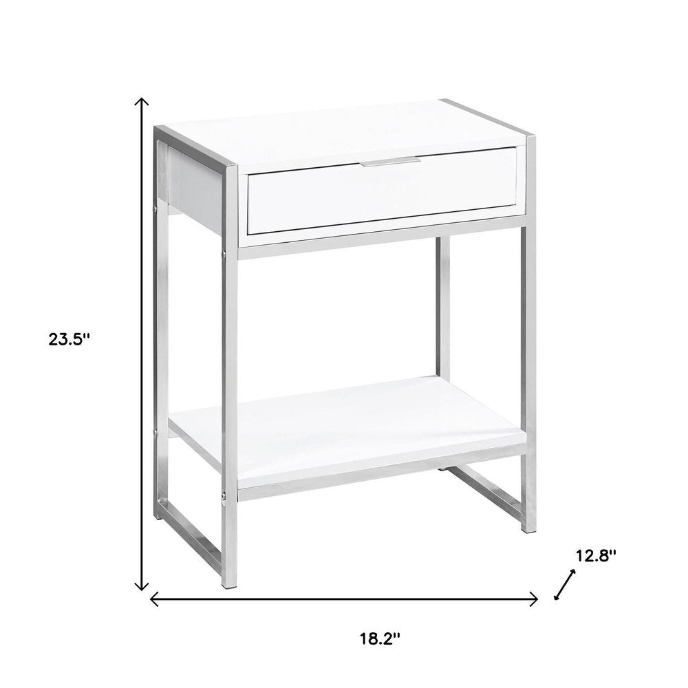 24" Silver And White Wood And Metal End Table With Drawer And Shelf HomeRoots