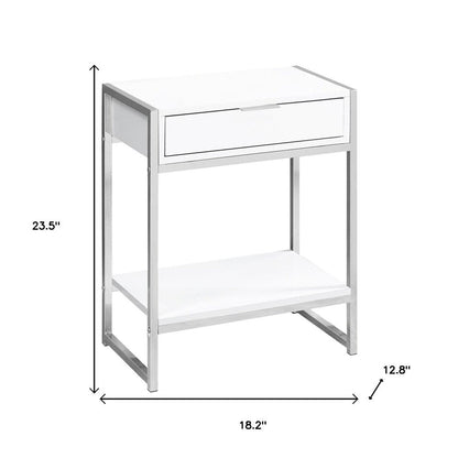 24" Silver And White Wood And Metal End Table With Drawer And Shelf HomeRoots
