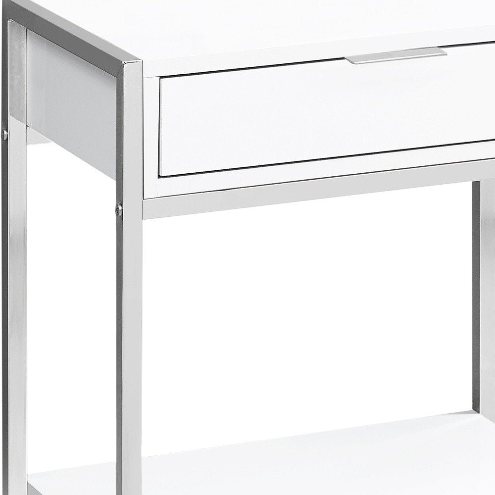 24" Silver And White Wood And Metal End Table With Drawer And Shelf HomeRoots