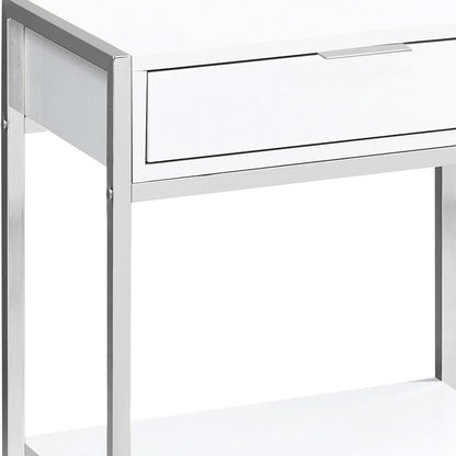 24" Silver And White Wood And Metal End Table With Drawer And Shelf HomeRoots