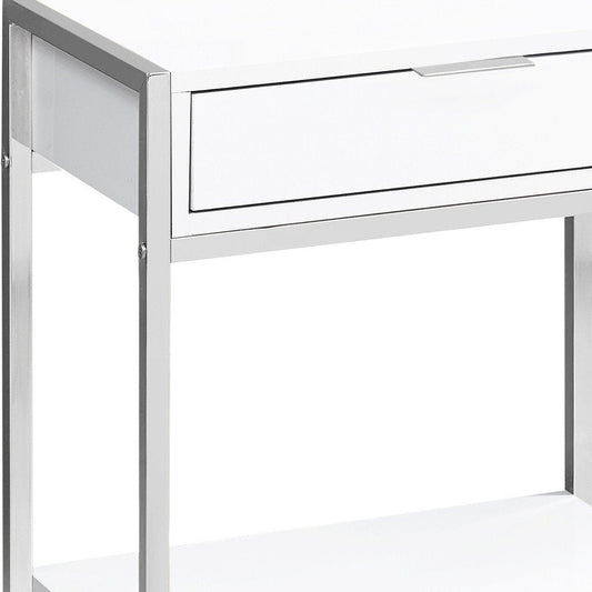 24" Silver And White Wood And Metal End Table With Drawer And Shelf HomeRoots