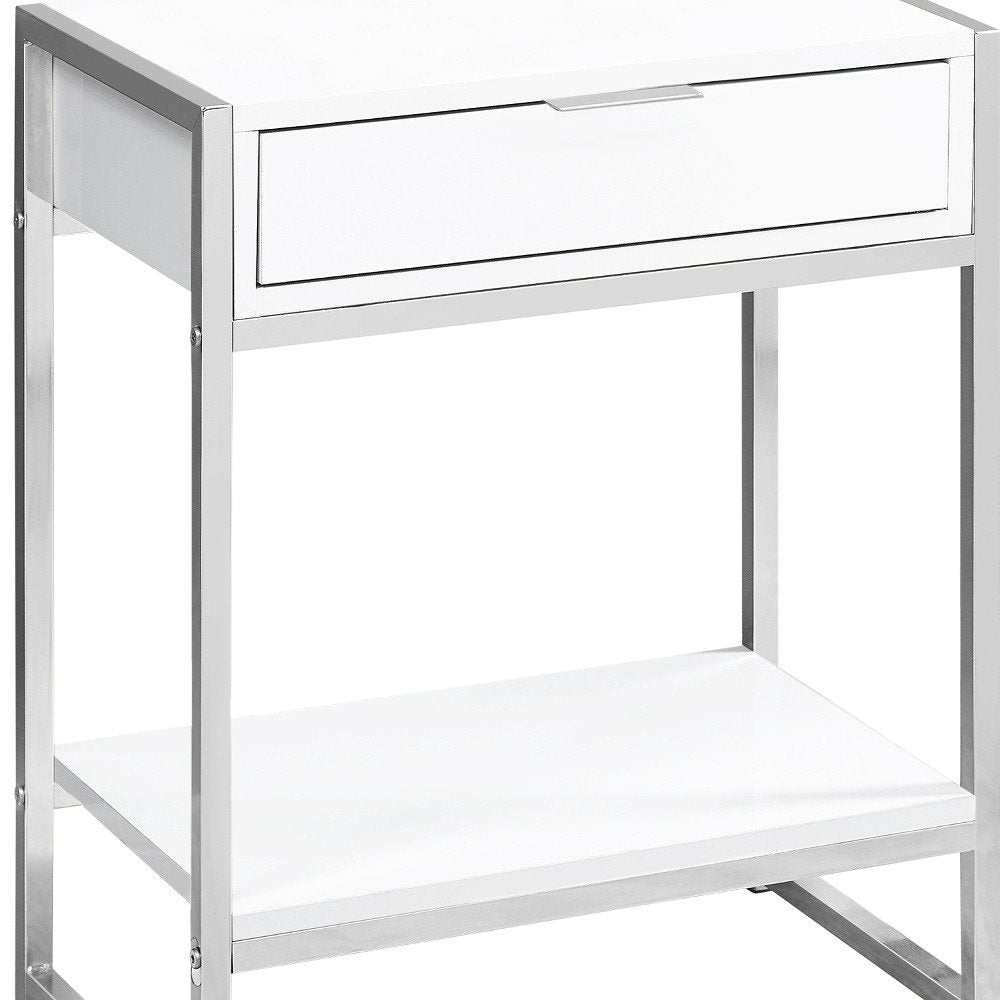 24" Silver And White Wood And Metal End Table With Drawer And Shelf HomeRoots