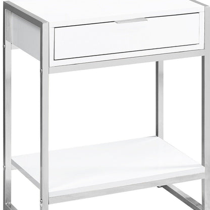 24" Silver And White Wood And Metal End Table With Drawer And Shelf HomeRoots