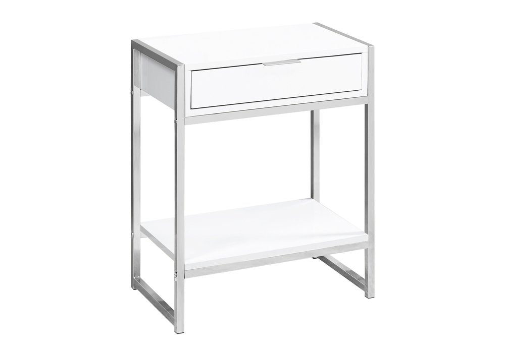 24" Silver And White Wood And Metal End Table With Drawer And Shelf HomeRoots